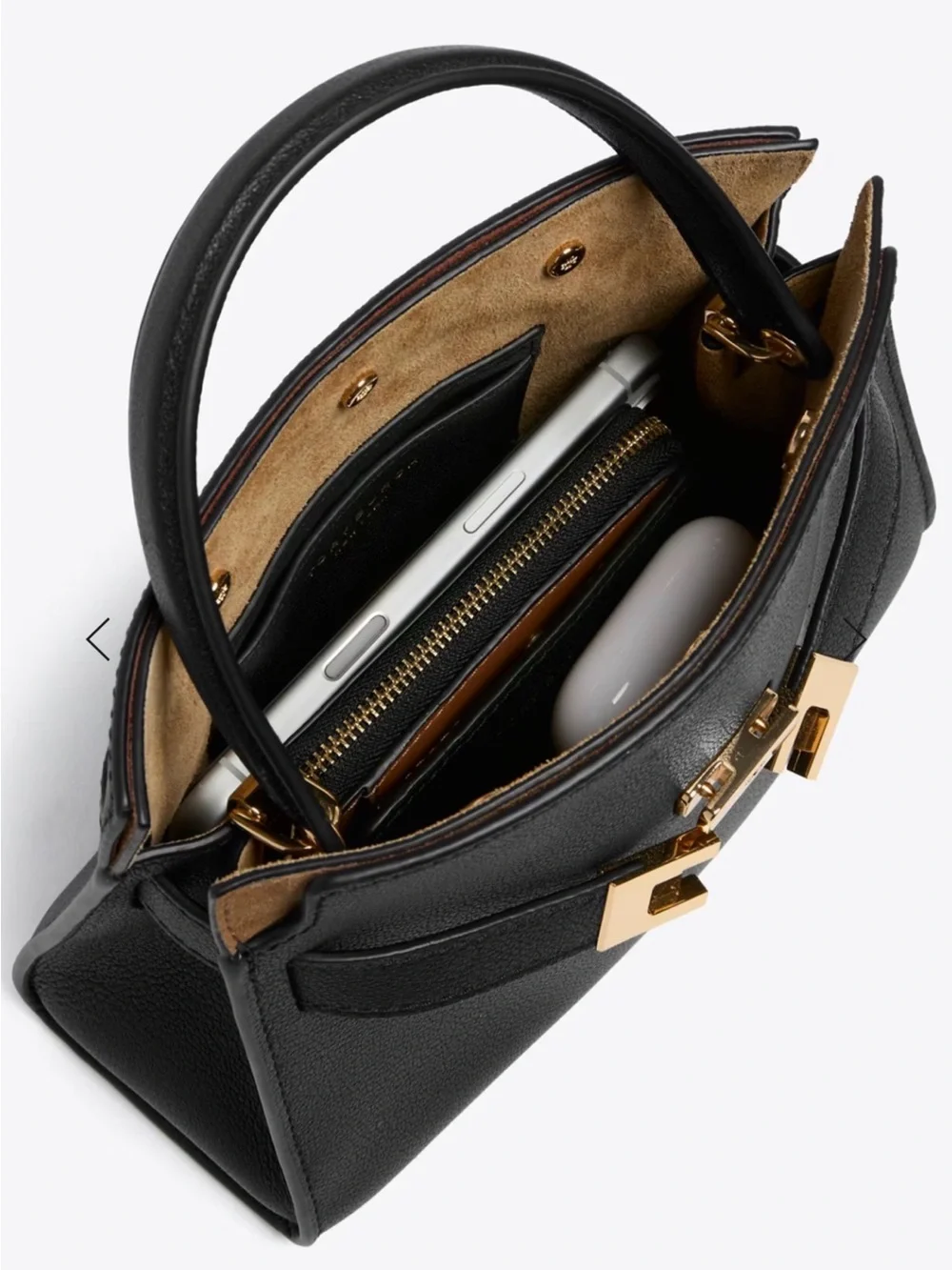 Tory Burch small Radziwill Black Leather Top-Handle Satchel with Gold Hardware